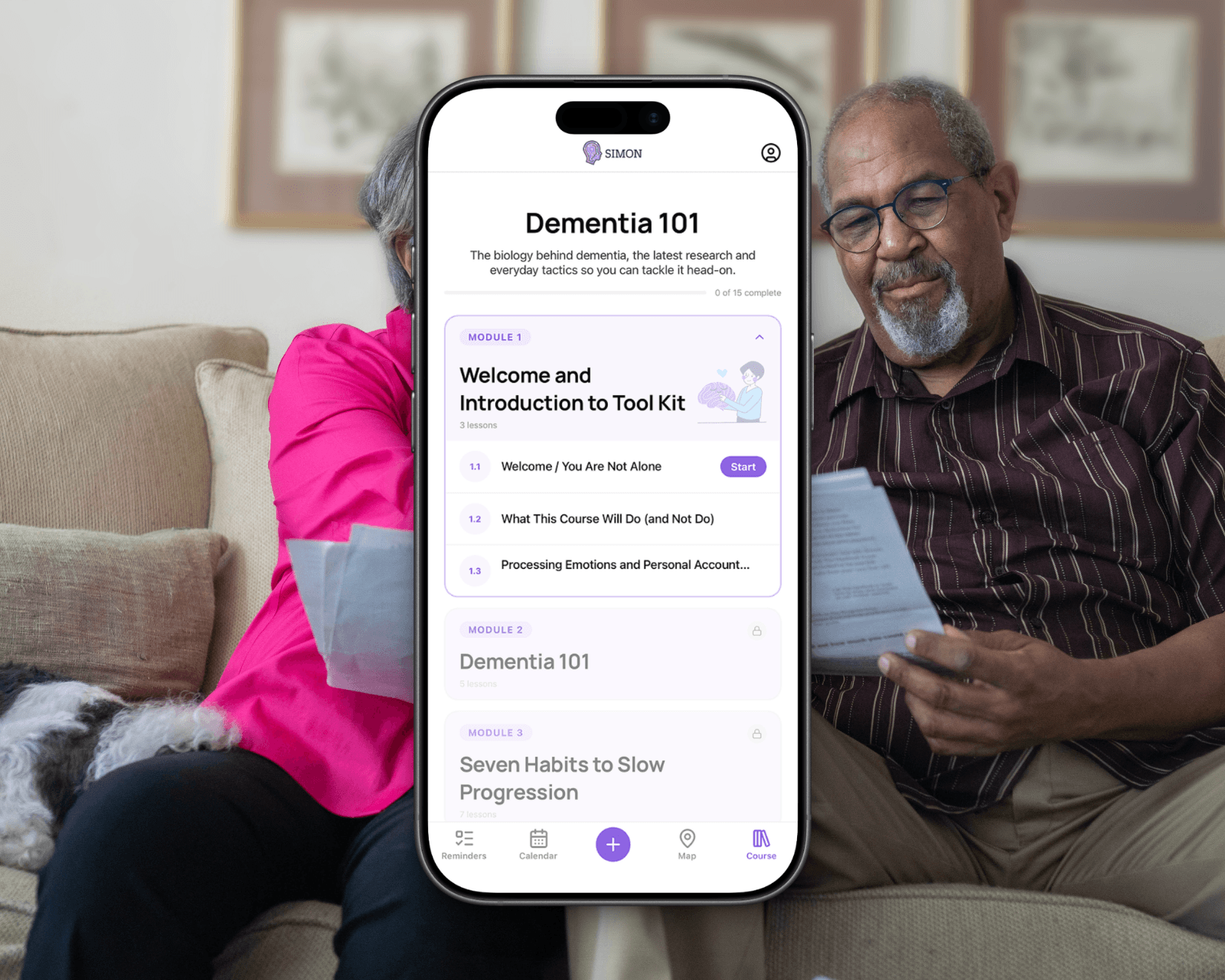 Simon Dementia 101 course, module listing